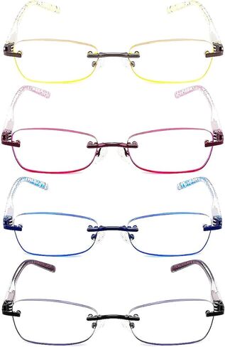 CRGATV 4-pack نظارات قراءة ملونة بدون إطار للنساء الضوء الأزرق حجب القراء الأنيقين المضادة للأشعة فوق البنفسجية / إجهاد العين / الوهج in Kuwait