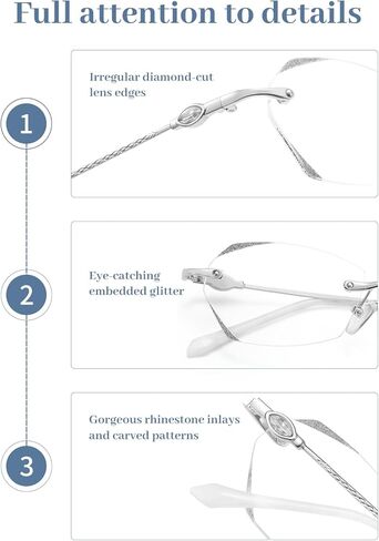 نظارات قراءة بدون إطار من LUFF للنساء، معدنية بدون إطار، حافة مقطوعة بالألماس، قارئات الكمبيوتر ذات الضوء الأزرق، مضادة لإجهاد العين in Kuwait