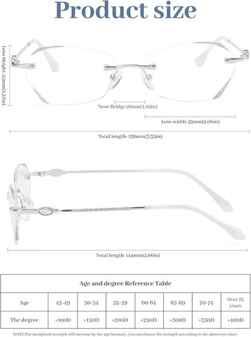 نظارات قراءة بدون إطار من LUFF للنساء، معدنية بدون إطار، حافة مقطوعة بالألماس، قارئات الكمبيوتر ذات الضوء الأزرق، مضادة لإجهاد العين in Kuwait