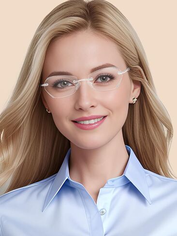 نظارات قراءة بدون إطار من LUFF للنساء، معدنية بدون إطار، حافة مقطوعة بالألماس، قارئات الكمبيوتر ذات الضوء الأزرق، مضادة لإجهاد العين in Kuwait