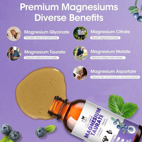 (2 Pack) Magnesium Complex Liquid Supplement, 2000mg Magnesium Taurate with Magnesium Glycinate 500mg,Malate,Aspartate,for Cardiovascular Health,Sleep,Calm,Cramps Support in Kuwait