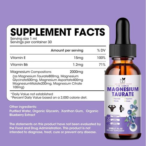 (2 Pack) Magnesium Complex Liquid Supplement, 2000mg Magnesium Taurate with Magnesium Glycinate 500mg,Malate,Aspartate,for Cardiovascular Health,Sleep,Calm,Cramps Support in Kuwait