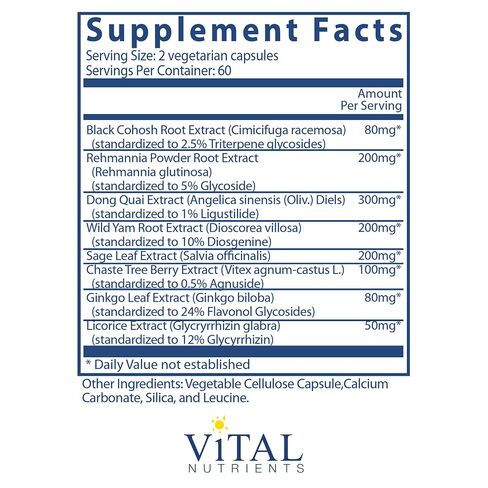 Vital Nutrients Menopause Support | Vegan Supplement for Women | Herbal Complex with Black Cohosh and Vitex Tree Berry for Hormone Balance Support* | Gluten, Dairy and Soy Free | 120 Capsules in Saudi Arabia