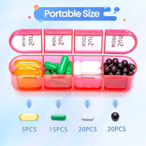 Zoksi Weekly Pill Organizer 4 Times a Day, 7 Day Pill Box, Large Travel Pill Case, Daily Medicine Organizer Container with 28 Portable Compartments for Fish Oils, Vitamins or Supplements (Rainbow) in Kuwait