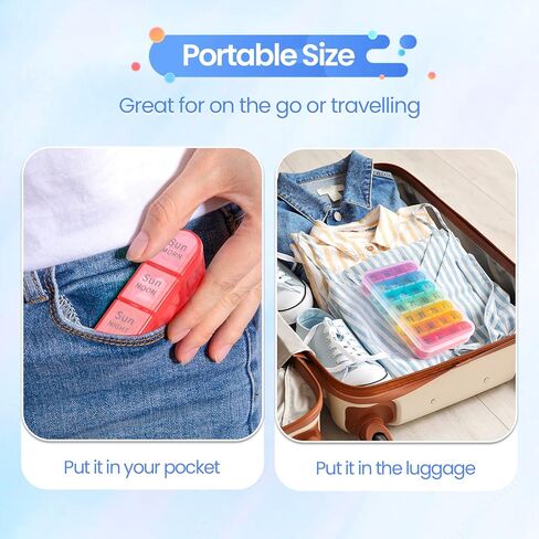 Zoksi Weekly Pill Organizer 4 Times a Day, 7 Day Pill Box, Large Travel Pill Case, Daily Medicine Organizer Container with 28 Portable Compartments for Fish Oils, Vitamins or Supplements (Rainbow) in Kuwait