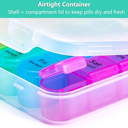Zoksi Weekly Pill Organizer 4 Times a Day, 7 Day Pill Box, Large Travel Pill Case, Daily Medicine Organizer Container with 28 Portable Compartments for Fish Oils, Vitamins or Supplements (Rainbow) in Kuwait