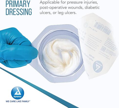 Dynarex DynaGinate Calcium Alginate Wound Dressing - Sterile, Non-Stick Topical Wound Pads - Absorbent Gel Patches for Moderate to High Exuding Cuts - 2g x 30cm, 12 Boxes of 5 in Saudi Arabia