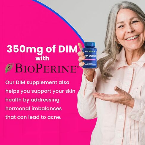 مكمل DIM للرجال والنساء - مركب استقلاب الاستروجين 350 مجم - فيتامين دييندوليل ميثان للتخلص من السموم - DIM Plus Bioperine لتعزيز الامتصاص - مركب DIM - كمية تكفي لمدة 30 يومًا in Kuwait