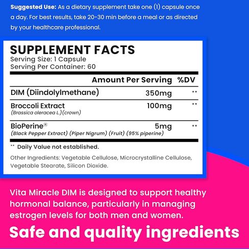 مكمل DIM للرجال والنساء - مركب استقلاب الاستروجين 350 مجم - فيتامين دييندوليل ميثان للتخلص من السموم - DIM Plus Bioperine لتعزيز الامتصاص - مركب DIM - كمية تكفي لمدة 30 يومًا in Kuwait