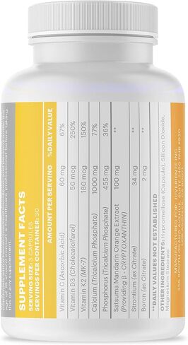 Juveriente Bone Strength Complex/A Dietary Therapy of a Japanese Traditional Fruit, Packed with Vitamin C, D3, K2, Calcium, Phosphorus, Food Grade Strontium and Boron / 90 Capsules for 30 Days in Saudi Arabia
