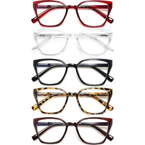 EYEURL Readers for Women - 5 Pack Blue Light Blocking Reading Glasses Ladies +1.50 Fashion Square Frames Magnification with Spring Hinge