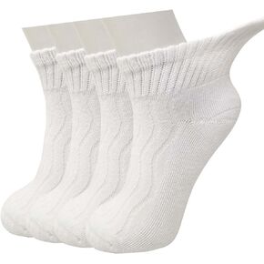 جوارب LIN PERFORMANCE للسيدات غير مربوطة للكاحل لمرضى السكري، مقدمة بدون خياطة، وسادة ناعمة، جزء علوي فضفاض، 4 أزواج (9-11، أبيض) in Kuwait