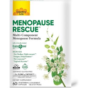 إنقاذ انقطاع الطمث في Country Life - تركيبة متعددة المكونات لانقطاع الطمث، عبوات نفطة مريحة، نباتي، 60 كبسولة نباتية، خالي من الغلوتين، نباتي معتمد in Kuwait