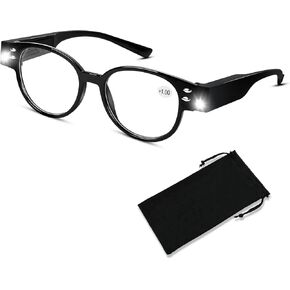 Reading Glasses with Lights Bright LED Readers Magnifying Glasses with Lights Reading Glasses with LED Light Blue Light Blocking Glasses Lighted Magnifier Nighttime Reader Lighted Eye Glasses(+100)