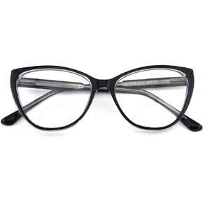 SOPHILY Cateye Bifocal Reading Glasses for Women Men, Funky Bi-focal Womens Readers Clear Top Blue Light Blocking Wide Frame