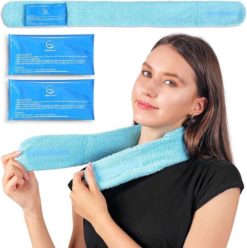 Cooling Towel with Soft Gel Ice Pack Inserts | Included 2 Gel Ice Packs Reusable - Multi Purpose Compression Wrap - Neck, Legs, Arms, Shoulders - Ideal for Post Surgery, Migraines, Hiking and Injuries in Saudi Arabia