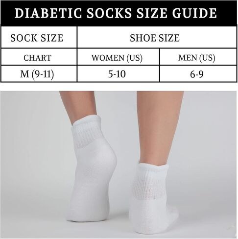 جوارب LIN PERFORMANCE للسيدات غير مربوطة للكاحل لمرضى السكري، مقدمة بدون خياطة، وسادة ناعمة، جزء علوي فضفاض، 4 أزواج (9-11، أبيض) in Kuwait