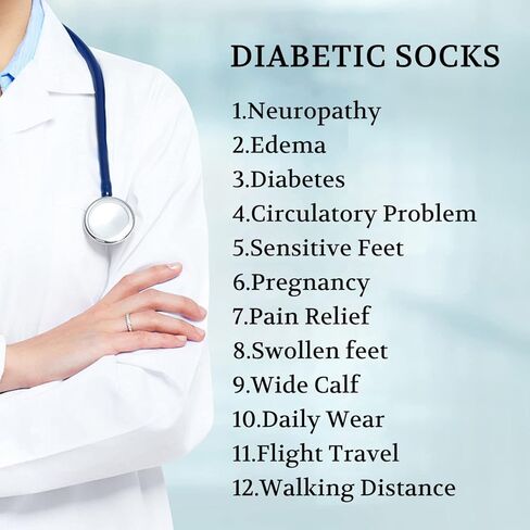 جوارب LIN PERFORMANCE للسيدات غير مربوطة للكاحل لمرضى السكري، مقدمة بدون خياطة، وسادة ناعمة، جزء علوي فضفاض، 4 أزواج (9-11، أبيض) in Kuwait