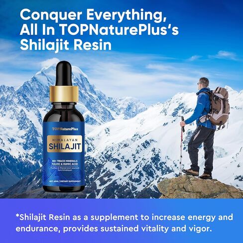 قطرات سائل راتنج شيلاجيت من الهيمالايا، راتنج شيلاجيت عضوي نقي من الهيمالايا 500 مجم، 85+ من المعادن النزرة وحمض الفولفيك لتعزيز الدماغ والطاقة in Kuwait