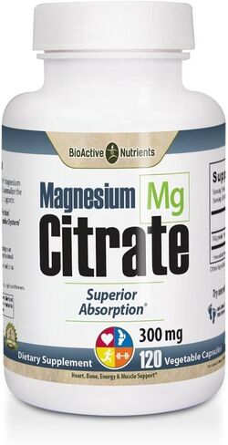 المغذيات الحيوية النشطة - سيترات المغنيسيوم - 300 مجم - 120 مجم كبسولات نباتية - تدعم صحة القلب، وتدعم صحة العظام، وتساعد على الاسترخاء - خالية من الغلوتين in Kuwait