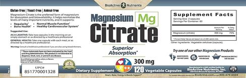المغذيات الحيوية النشطة - سيترات المغنيسيوم - 300 مجم - 120 مجم كبسولات نباتية - تدعم صحة القلب، وتدعم صحة العظام، وتساعد على الاسترخاء - خالية من الغلوتين in Kuwait