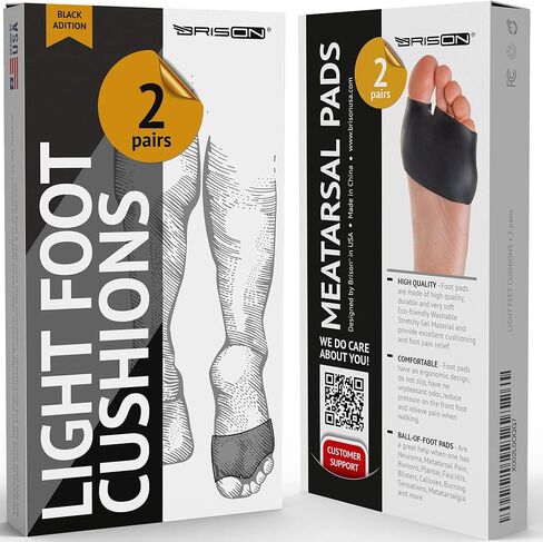 Metatarsal Pads Ball of Foot Cushions - Soft Gel Forefoot Sleeves Mortons Neuroma Callus Metatarsalgia Feet Pain Relief Bunion Forefoot Cushioning Relief Women Men - 2 Pairs - Black in Kuwait