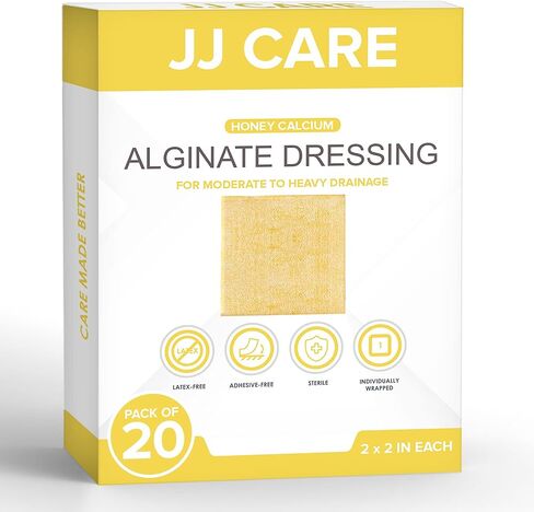 ضمادة ألجينات الكالسيوم والعسل من JJ CARE [عبوة من 10]، وسادات للعناية بالجروح بعسل مانوكا 2 × 2، رقع عسل طبية من الدرجة الطبية، تضميد جروح خالية من اللاتكس، معقمة ومعبأة بشكل فردي in Saudi Arabia