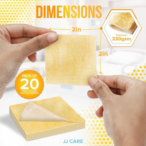 ضمادة ألجينات الكالسيوم والعسل من JJ CARE [عبوة من 10]، وسادات للعناية بالجروح بعسل مانوكا 2 × 2، رقع عسل طبية من الدرجة الطبية، تضميد جروح خالية من اللاتكس، معقمة ومعبأة بشكل فردي in Saudi Arabia