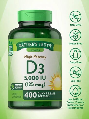 Nature's Truth Vitamin D3 10000 IU Softgels | 300 Count | Extra Strength | Non-GMO & Gluten Free Supplement in Saudi Arabia