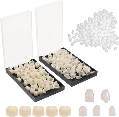 120 Pieces Dental Temporary Tooth Cap Crown Veneers Front Back Anterior and Molar Posterior Teeth with Tooth Repair Thermal Beads Cap Filler for Missing Broken Teeth in Kuwait