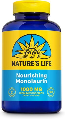 Nature's Life Monolaurin Capsules, 1000 mg | Vegetarian | Support for Healthy Immune Function & Digestion | Derived from Raw Coconuts | Optimal Wellness Benefits | 180 ct in Kuwait