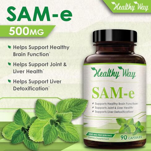 Healthy Way Pure SAM-e 500mg 90 كبسولة (S-Adenosyl Methionine) يدعم الصحة ووظيفة الدماغ، غير معدل وراثيًا، صنع في الولايات المتحدة الأمريكية in Kuwait