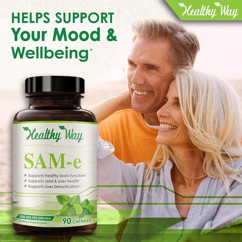 Healthy Way Pure SAM-e 500mg 90 كبسولة (S-Adenosyl Methionine) يدعم الصحة ووظيفة الدماغ، غير معدل وراثيًا، صنع في الولايات المتحدة الأمريكية in Kuwait