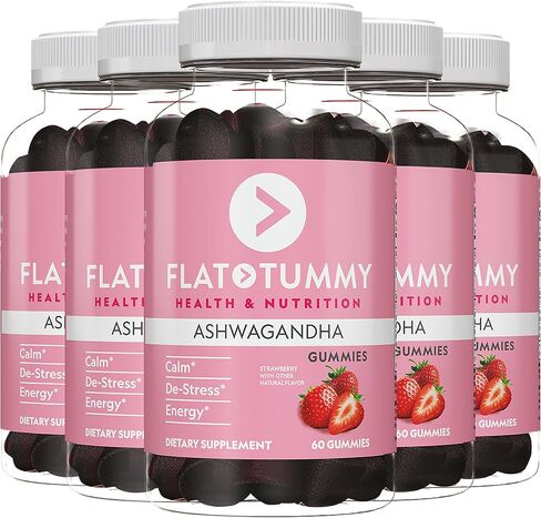 Flat Tummy Tea Ashwagandha Gummies (60 Count) feat. Lemon Balm - Destress,Calm,Natural Energy Vegan,Gluten-Free,Gelatine-Free Made with Clinically Studied Sensorill® for Stress Management in Kuwait