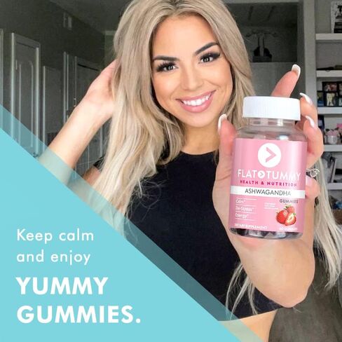 Flat Tummy Tea Ashwagandha Gummies (60 Count) feat. Lemon Balm - Destress,Calm,Natural Energy Vegan,Gluten-Free,Gelatine-Free Made with Clinically Studied Sensorill® for Stress Management in Kuwait