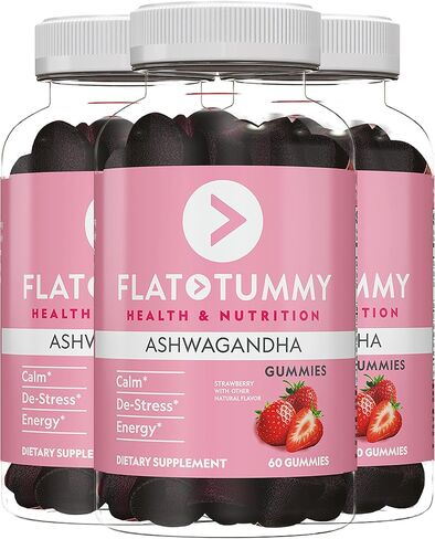 Flat Tummy Tea Ashwagandha Gummies (60 Count) feat. Lemon Balm - Destress,Calm,Natural Energy Vegan,Gluten-Free,Gelatine-Free Made with Clinically Studied Sensorill® for Stress Management in Kuwait