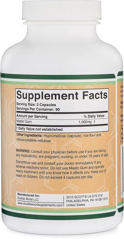 مكملات خشبية مزدوجة كبسولات صمغ المستكة 180 عدد (1000 مجم لكل حصة) كبسولات صمغ مستكة خيوس الأصلية للمعدة والكبد والجهاز الهضمي والدعم العام in Kuwait