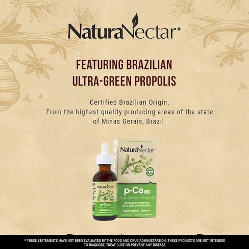 NaturaNectar p-Ca من دنج النحل الأخضر السائل، قطرات - مكمل منشط للذهن - المناعة والتركيز والذاكرة - دنج أخضر برازيلي ممتاز، بدون إيثانول، بدون بروبيلين غليكول، 60 مل. in Kuwait