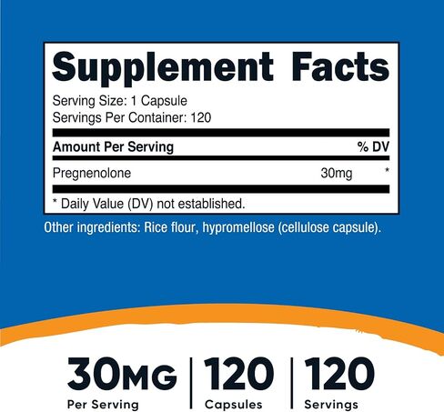Nutricost Pregnenolone 30mg، 120 كبسولة - غير معدلة وراثيًا، خالية من الغلوتين، كبسولات نباتية in Saudi Arabia