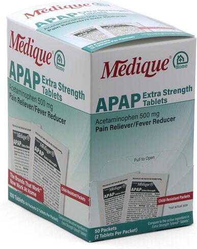 Medique @ Home 70433 Extra Strength APAP Tablets, Non-Aspirin, 50 Packets (2 Tablets per Packet) Total-100 Count in Saudi Arabia