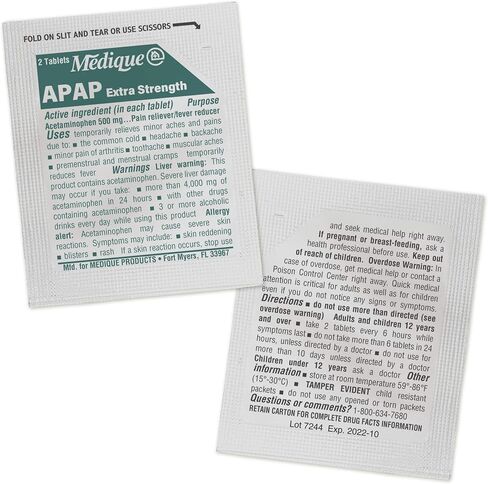 Medique @ Home 70433 Extra Strength APAP Tablets, Non-Aspirin, 50 Packets (2 Tablets per Packet) Total-100 Count in Saudi Arabia