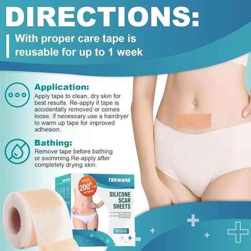 أوراق ندبات طويلة للغاية من السيليكون (لفة 1.6 بوصة × 200 بوصة - 5 أمتار)، شريط ندبات من السيليكون، أوراق إزالة الندبات قابلة لإعادة الاستخدام، شرائط احترافية لإزالة الندبات للندبات الجراحية، الجدرة، القسم القيصري، الحروق، حب الشباب، إلخ in Kuwait
