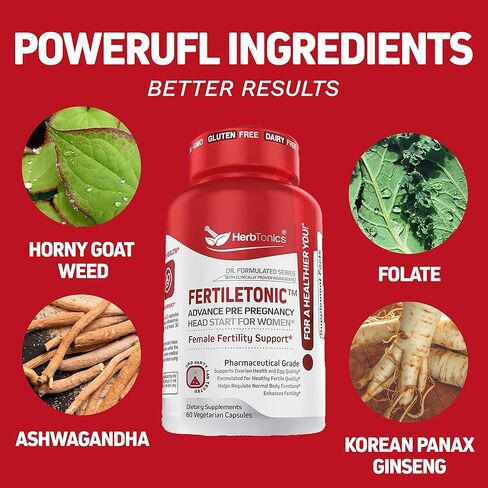 مكملات الخصوبة للنساء للمساعدة في الحمل وتحسين الحمل + فيتامينات ما قبل الولادة (60 عددًا (عبوة من 2)) in Kuwait