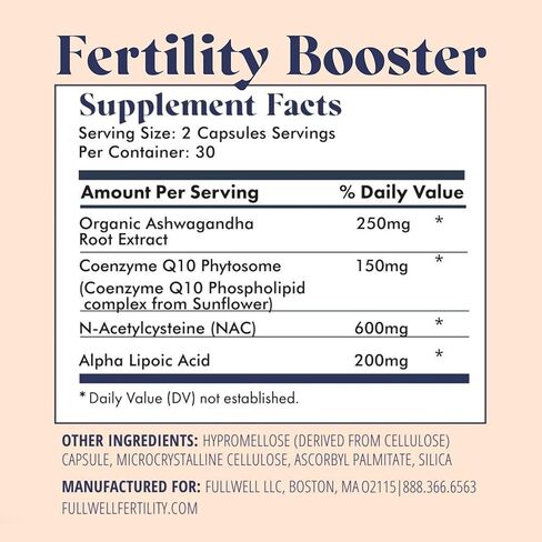 FullWell Fertility Booster, for Both Men & Women Trying to Conceive, Optimal Preconception Health to Support Quality, Made with CoQ10, NAC & Ashwagandha, Vegan, Non-GMO, 30 Servings in Saudi Arabia