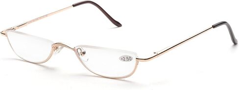 ZUVGEES Vintage Alloy Semi Rimless Reading Glasses Men Women Half Frame Slim Glasses with Stylish Case T0340 in Kuwait
