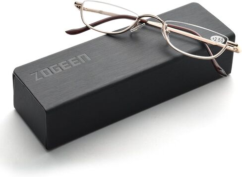 ZUVGEES Vintage Alloy Semi Rimless Reading Glasses Men Women Half Frame Slim Glasses with Stylish Case T0340 in Kuwait