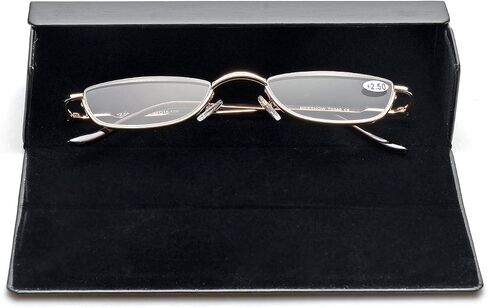 ZUVGEES Vintage Alloy Semi Rimless Reading Glasses Men Women Half Frame Slim Glasses with Stylish Case T0340 in Kuwait
