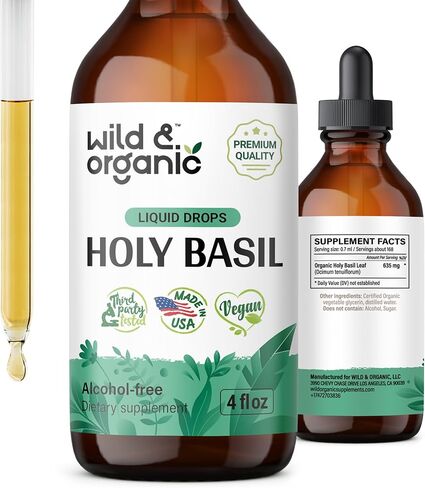 Holy Basil Tincture - Organic Holy Basil Leaf Liquid Extract - Vegan, Alcohol Free Drops Supplement - 2 fl oz in Kuwait