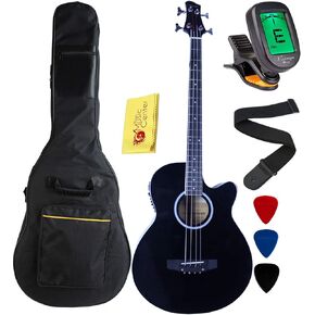 YMC 4 Strings Cutaway Acoustic-Electric Bass Guitar With 4-Band Equalizer, Adjustable Truss Rod,Gig Bag,Strap,Picks- (Black)