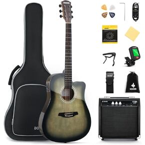 Donner Full Size Acoustic Electric Guitar for Beginner Intermediate with Amplifier Capo Strap Pick Tuner 41 Inch Acustica Electro Guitarra Kit in Saudi Arabia